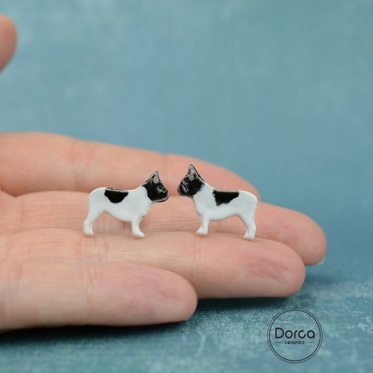 Buldog francuski mini- ceramiczne kolczyki Dorca