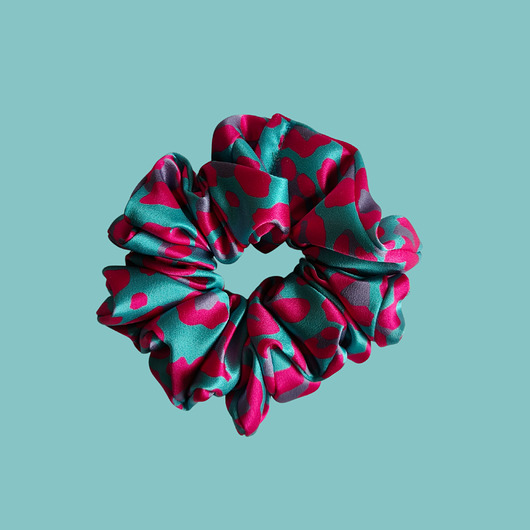 gumki do włosów Gumka jedwabna, scrunchie, frotka turkusowa panterka MAXI