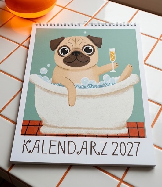 kalendarze i plannery Kalendarz 2027  ilustrowany mopsik