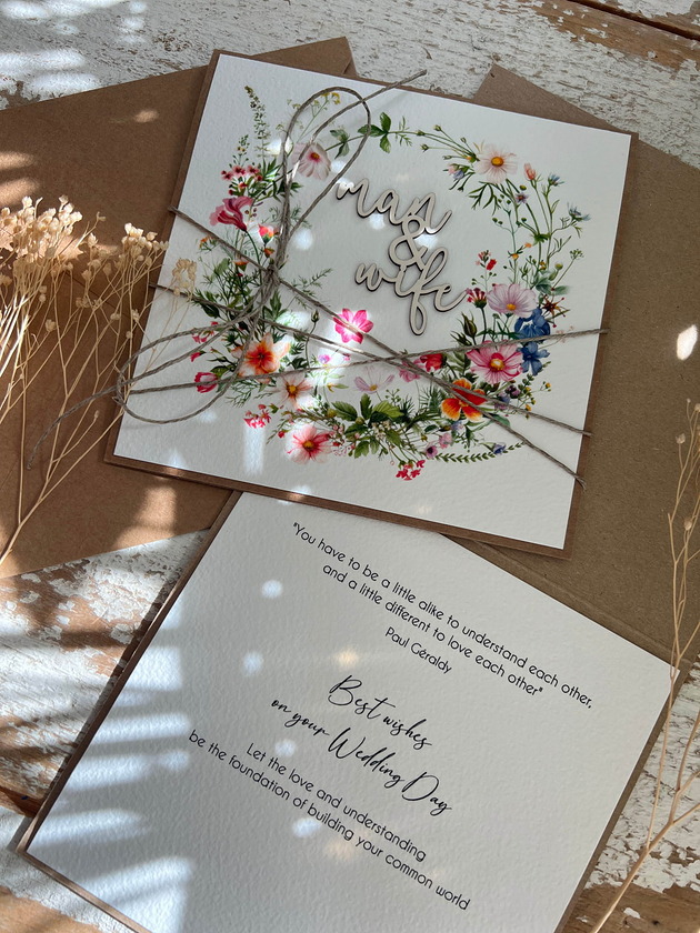 kartki scrapbooking Kartka ślubna ręcznie robiona boho wedding card man&wife