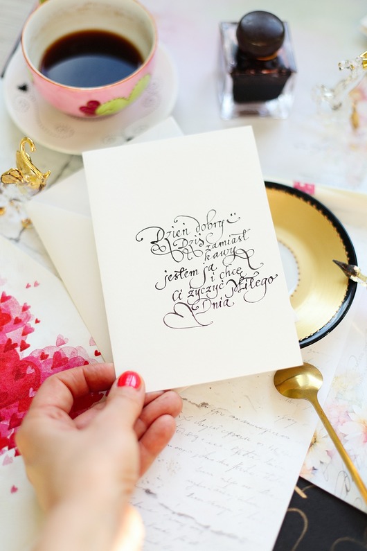 kartki scrapbooking Kartka artystyczna kaligrafowana ręcznie atramentem Miłego Dnia