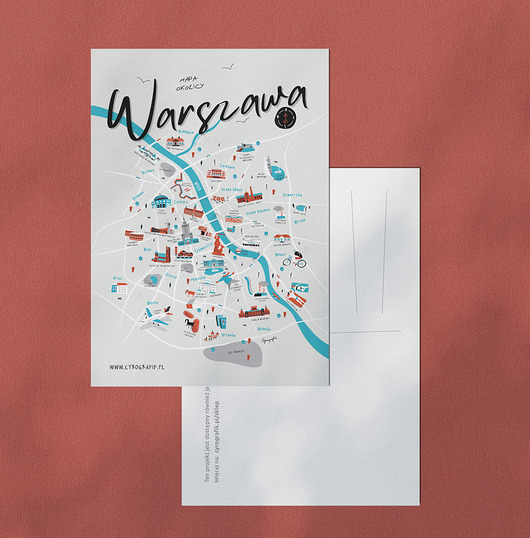 kartki okolicznościowe - wydruki Warszawa Mapa pocztówka A6 2 szt.