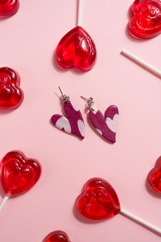 kolczyki z masy plastycznej Wiszące SERCA  edycja walentynkowa