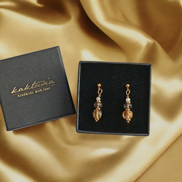 kolczyki z kamieniami Kolczyki DOBROBYT - cytryn, kwarc dymny, kryształ górski - delikatne