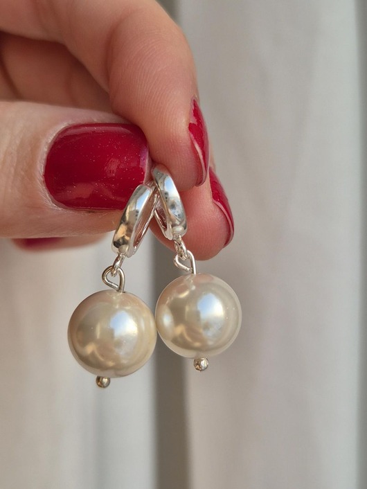 kolczyki srebrne Srebrne kolczyki z perłami seashell, bigle angielskie