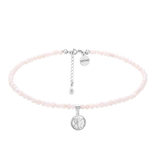 chokery Choker z pereł naturalnych ze srebrną monetą