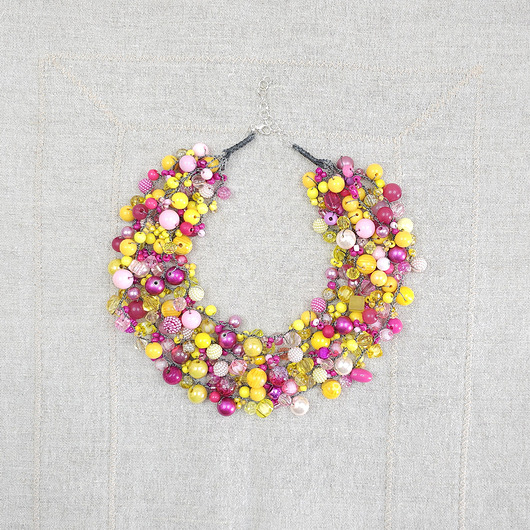 kolie 7062 różowy, żółty naszyjnik statement, kolia