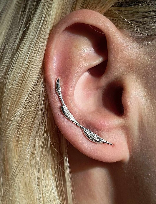 nausznice Kolczyk- nausznica GAŁĄZKA, srebro 925,  długa prawe ucho