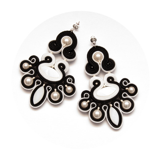 kolczyki soutache Czarno białe kolczyki duże - sutasz
