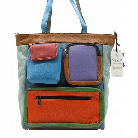 torby na ramię Torebka damska, duża, pojemna, kieszenie, mieści A4, skórzana, OLIVKA