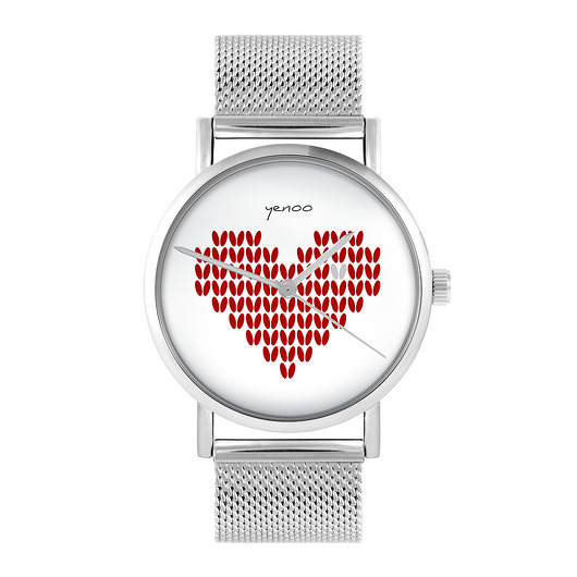 zegarki damskie Zegarek - Serce czerwone - bransoleta mesh