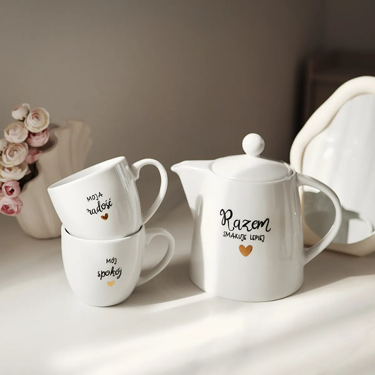 kubki Zestaw - Dzbanek 1 litr - Razem smakuje lepiej + kubki 300 ml - Mój spokój, M