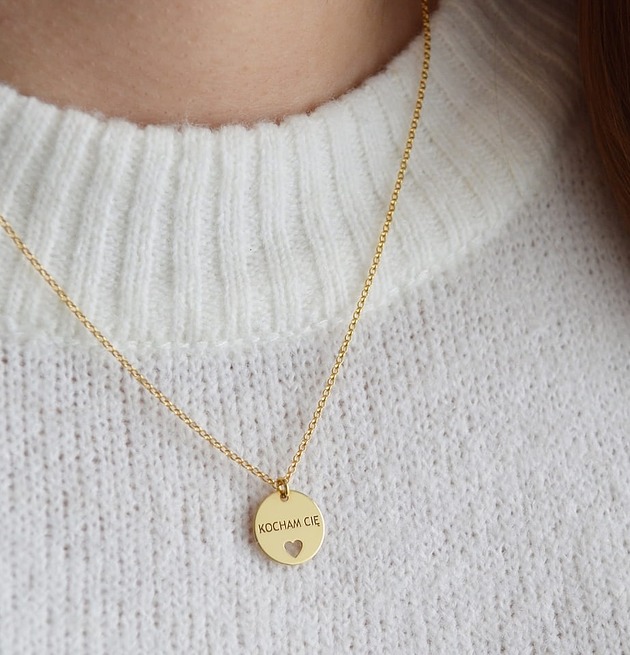 złote naszyjniki Kocham Cię grawer naszyjnik