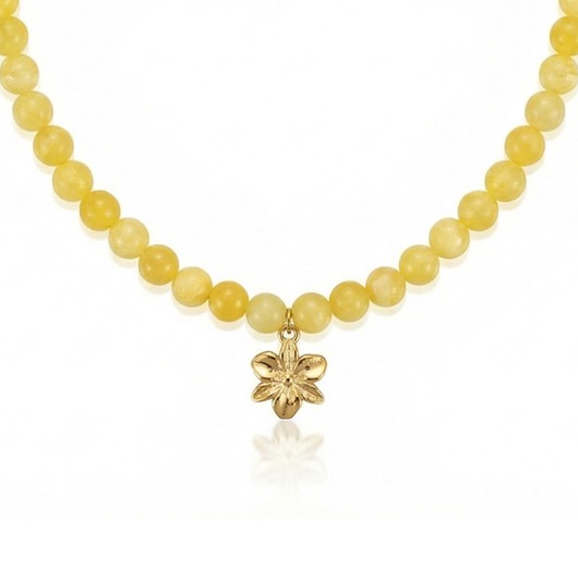 złote naszyjniki Naszyjnik z kamieni naturalnych - Jadeit & Kwiat