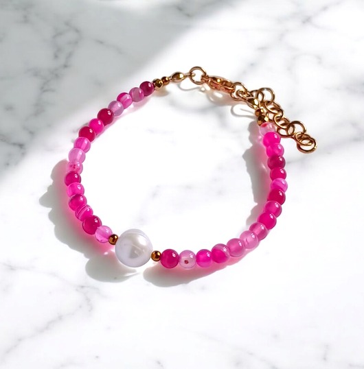 bransoletki z kamieni naturalnych Bransoletka : fuchsia & pearl collection : agat i perła