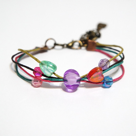 bransoletki na sznurku Bransoletka - Królik, fioletowy koralik - sznureczki