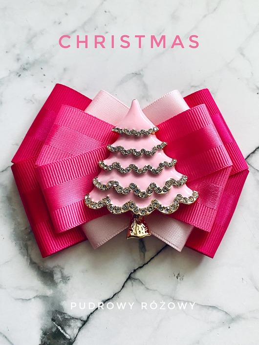 broszki Modowa Brosza z Choinką  Pudrowy róż   Mikołajki Święta