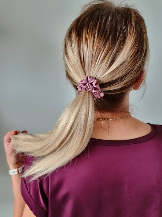 gumki do włosów Gumka jedwabna, scrunchie, frotka pink beige MINI