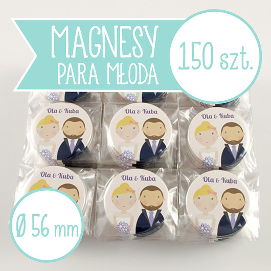 150 szt. magnesy ślubne Młoda Para 56 mm inkipinki