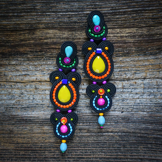 kolczyki soutache Długie etniczne kolczyki soutache