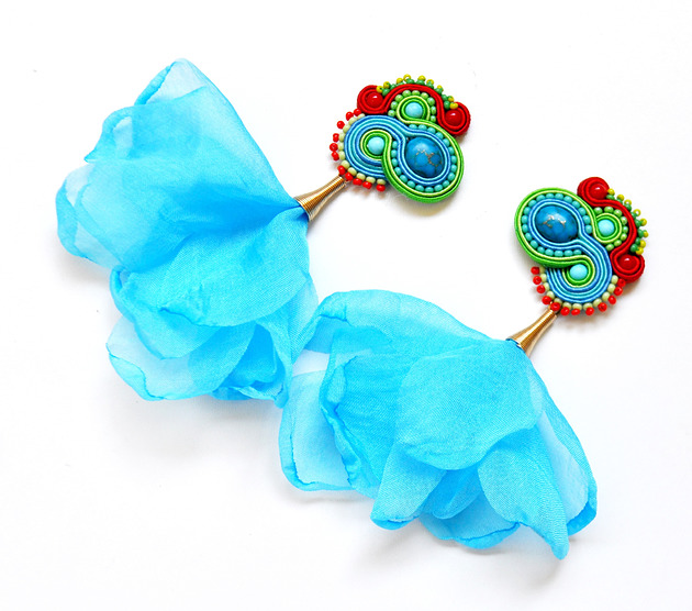 kolczyki soutache Sutaszowe kolczyki  z kwiatami ERMELO blue