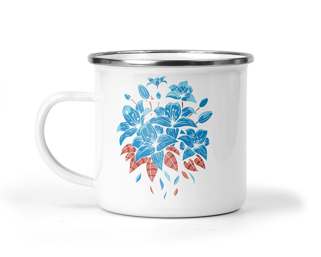 kubki Kubek metalowy blue flowers