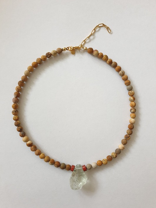 chokery Naszyjnik z wisiorem ROOTS jaspis obrazkowy, prasiolit