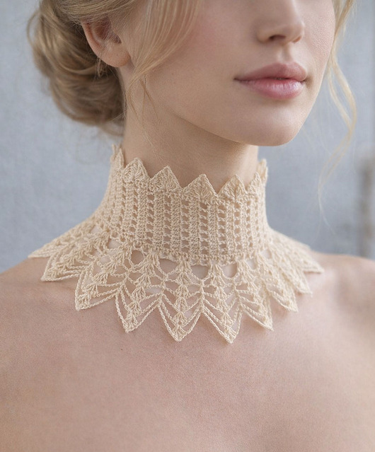 chokery Szydełkowy koronkowy naszyjnik ecru