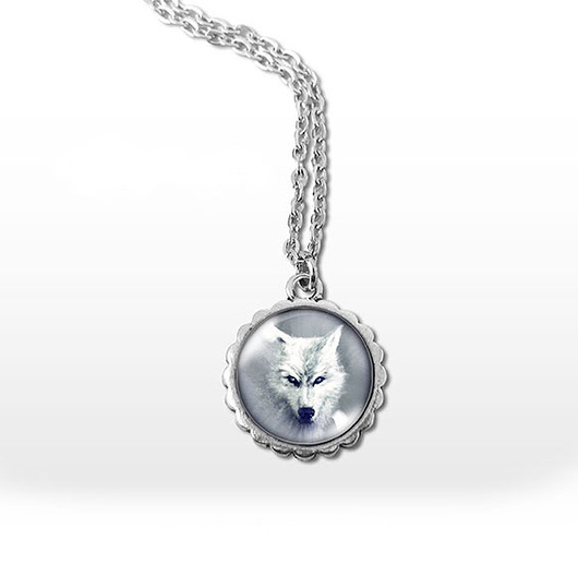 wisiory Medalion, naszyjnik - Biały wilk - mały