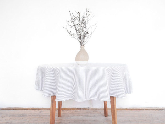 obrusy i serwetki Obrus okrągły medium linen GRAY STRIPES