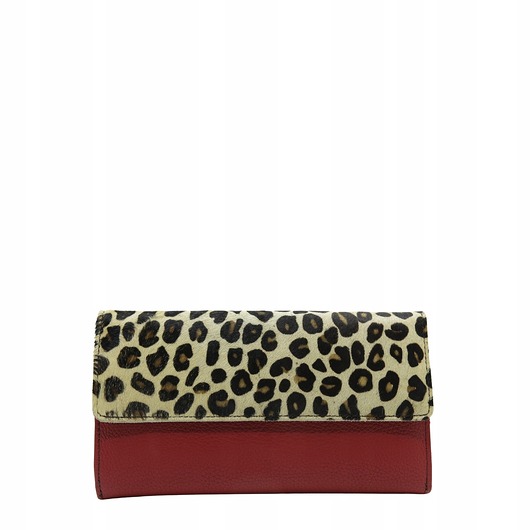 portfele damskie Portfel damski kopertówka skórzany klapka wzór regulowany pasek OLIVKA