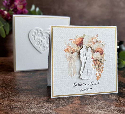 zaproszenia i kartki na ślub Personalizowana kartka ślubna w pudełku z kopertą, W38E