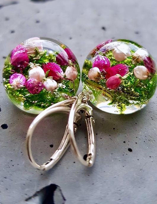 Kolczyki srebrne z mchem i wrzosem Grol Jewellery