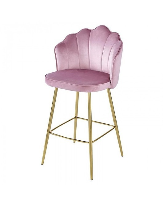 stołki Krzesło Barowe Hoker Aksamit Shell Pudrowy Róż