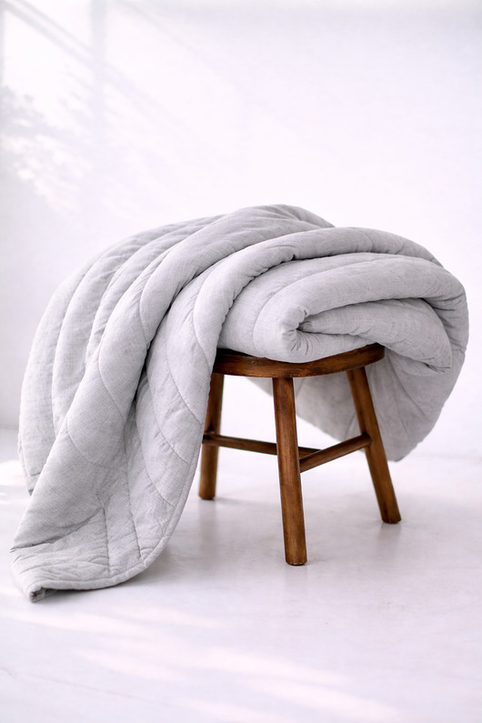 tekstylia - różne Lniana kołdra z wypełnieniem z bawełny organicznej, 140x200cm - jasny szary