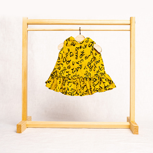 lalki Sukienka lniana dla laki boho 37 cm łaciata żółta w literki