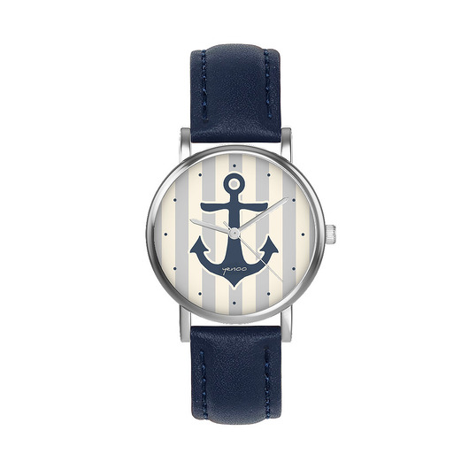 zegarki unisex Zegarek  mały - Kotwica 2 - skórzany, granatowy