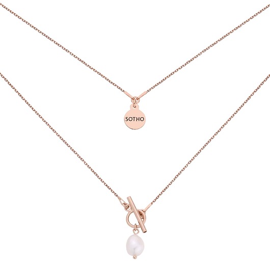 złote naszyjniki Naszyjnik z różowego złota z ozdobnym zapięciem i naturalną perłą