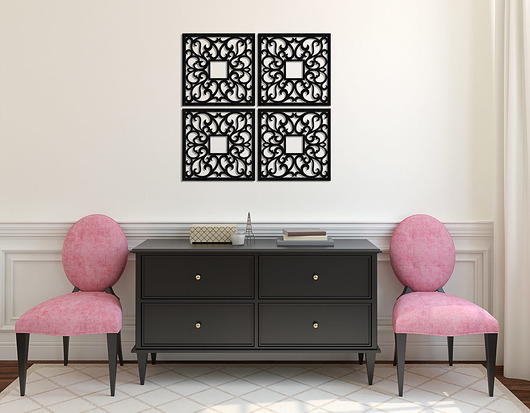 Ozdoby na ścianę DEKORACYJNE PANELE AŻUROWE, ZESTAW 4 DEKORÓW ŚCIENNYCH CORNEILLE, SHABBY CHIC