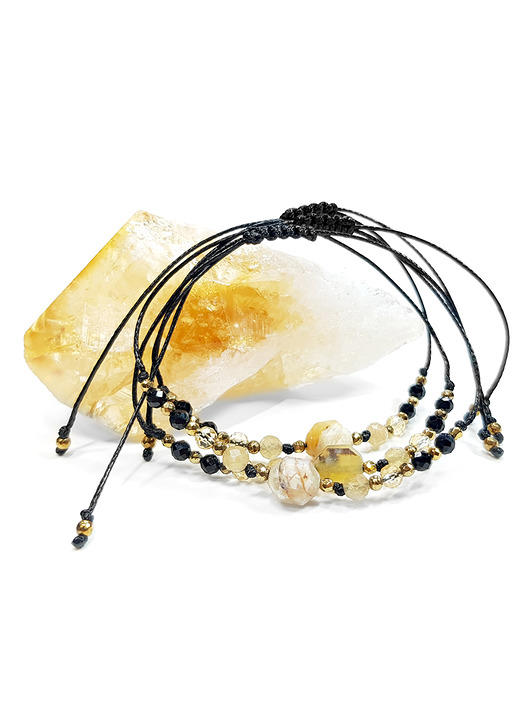 bransoletki z kamieni naturalnych Opal żółty, cytryn, apatyt żółty, czarny turmalin i hematyt bransoletka