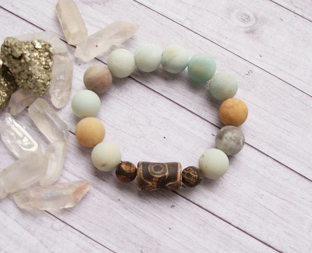 bransoletki z kamieni naturalnych S A L E : UNIKAT - amazonit & agat tybetański