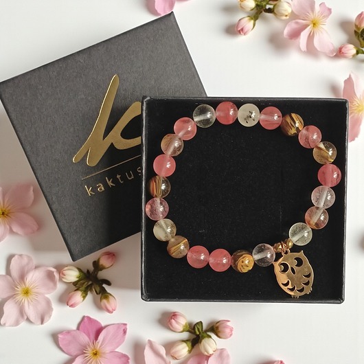 bransoletki z kamieni naturalnych SOWA na prezent : kwarc 8mm