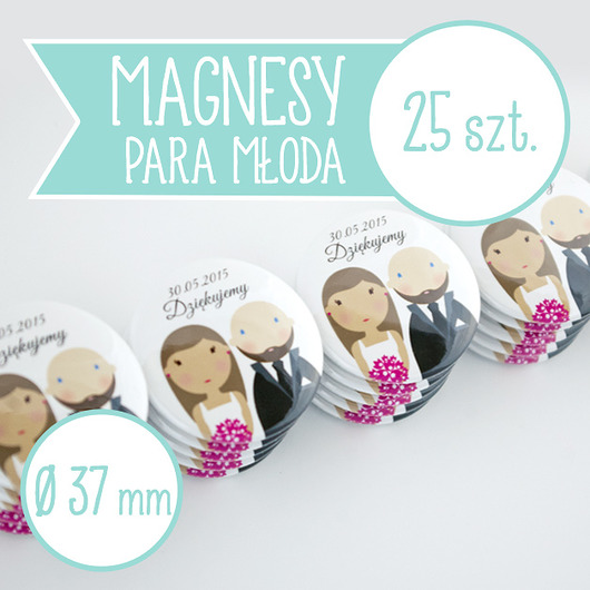 25 szt. magnesy ślubne Młoda Para 37 mm inkipinki