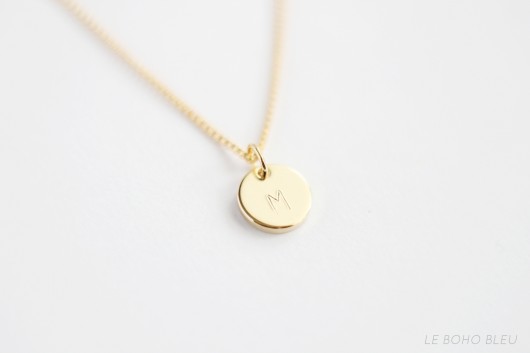 16k Gold Plated Small Round Initial Tag Necklace Le Boho Bleu