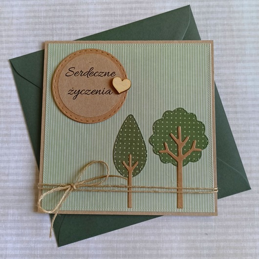 kartki scrapbooking Serdeczne życzenia - drzewka - zieleń
