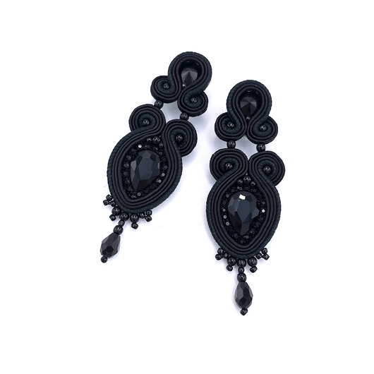 kolczyki soutache Lady kolczyki sutasz czarne wieczorowe lekkie z kryształkami