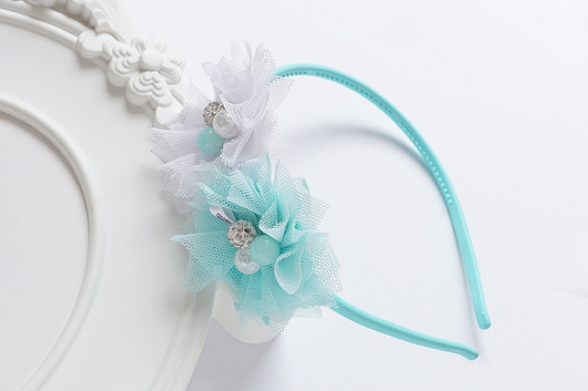 Opaska do włosów FILIPOLA tiul kwiaty AQUA FILIPOLA