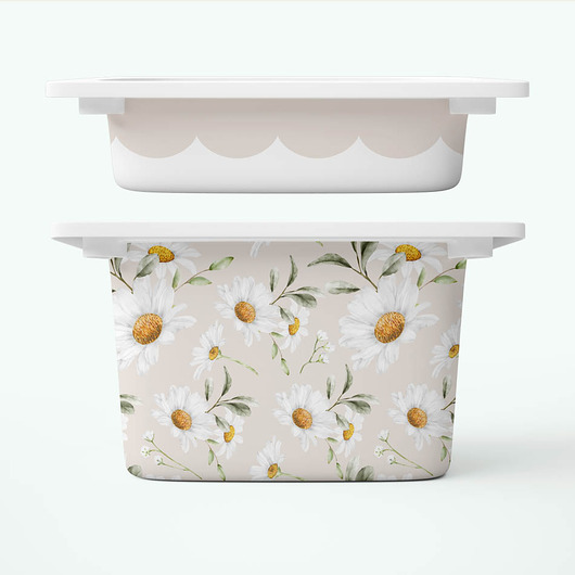 pojemniki na zabawki Stokrotki akwarela + falbanka - naklejki na pojemniki na zabawki