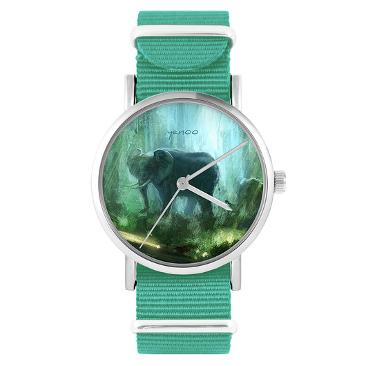 zegarki unisex Zegarek - Słoń, dżungla - turkusowy, nylonowy