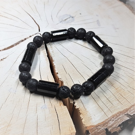 biżuteria męska Duża męska bransoletka mocy - turmalin i lawa b9